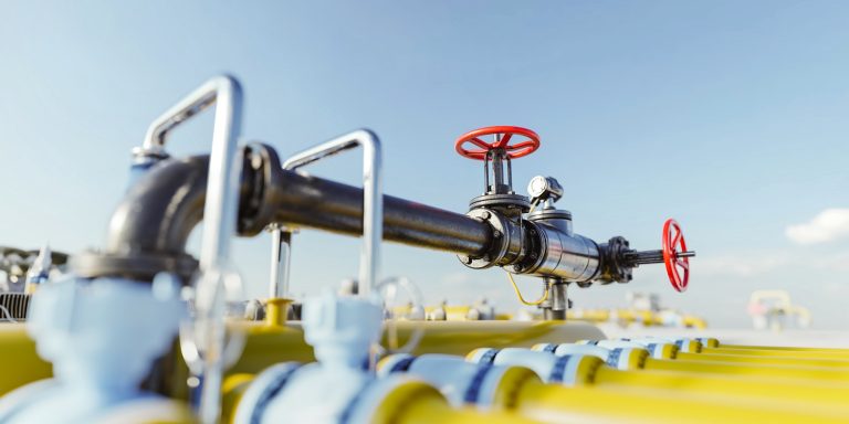 Gas tap with pipeline system at natural gas station. Gas Natural en Colombia