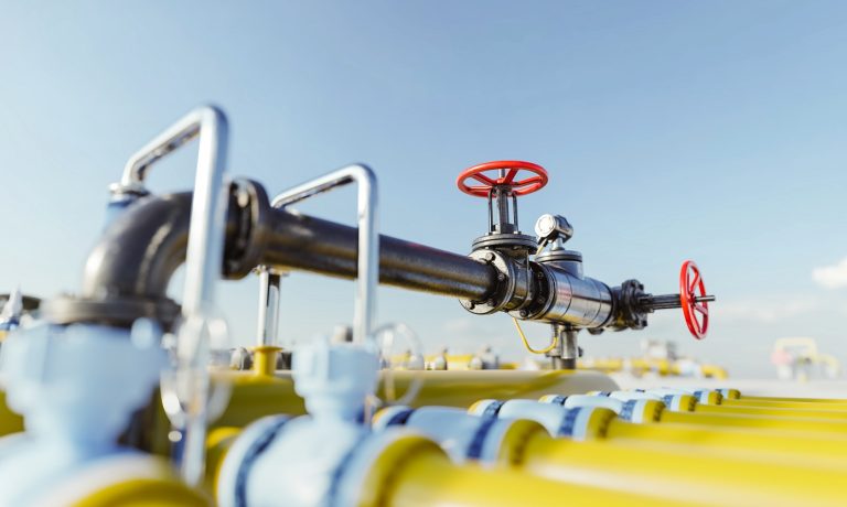 Gas tap with pipeline system at natural gas station. Gas Natural en Colombia
