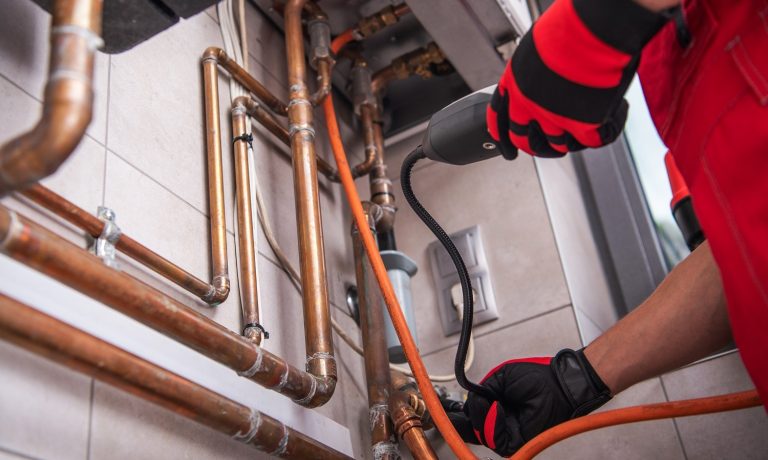 HVAC Worker with Natural Gas Detector HVAC Worker with Natural Gas Detector