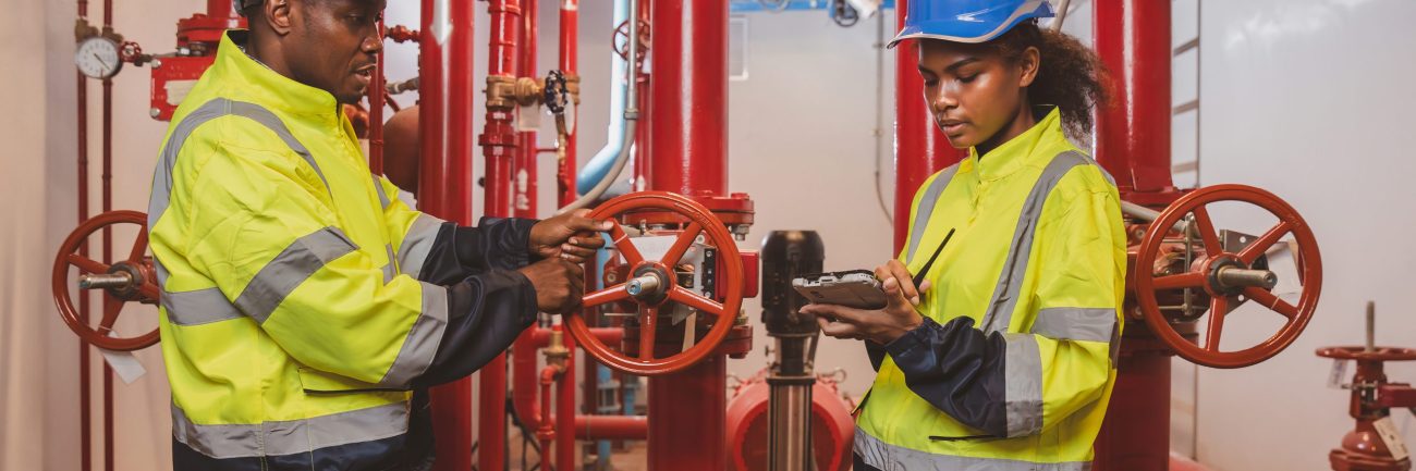 Engineer or technician work checking Fire suppression system and