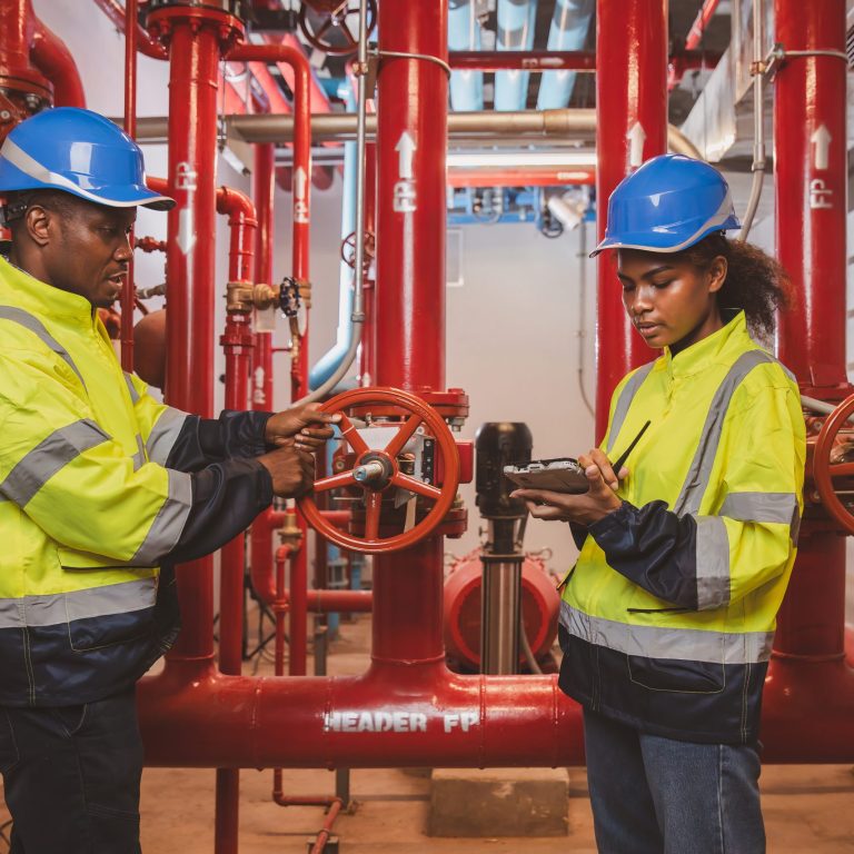 Engineer or technician work checking Fire suppression system and