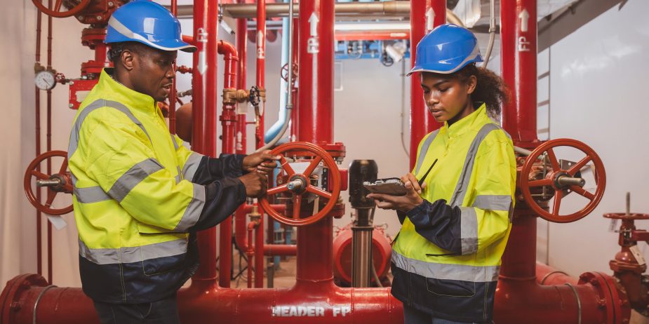 Engineer or technician work checking Fire suppression system and