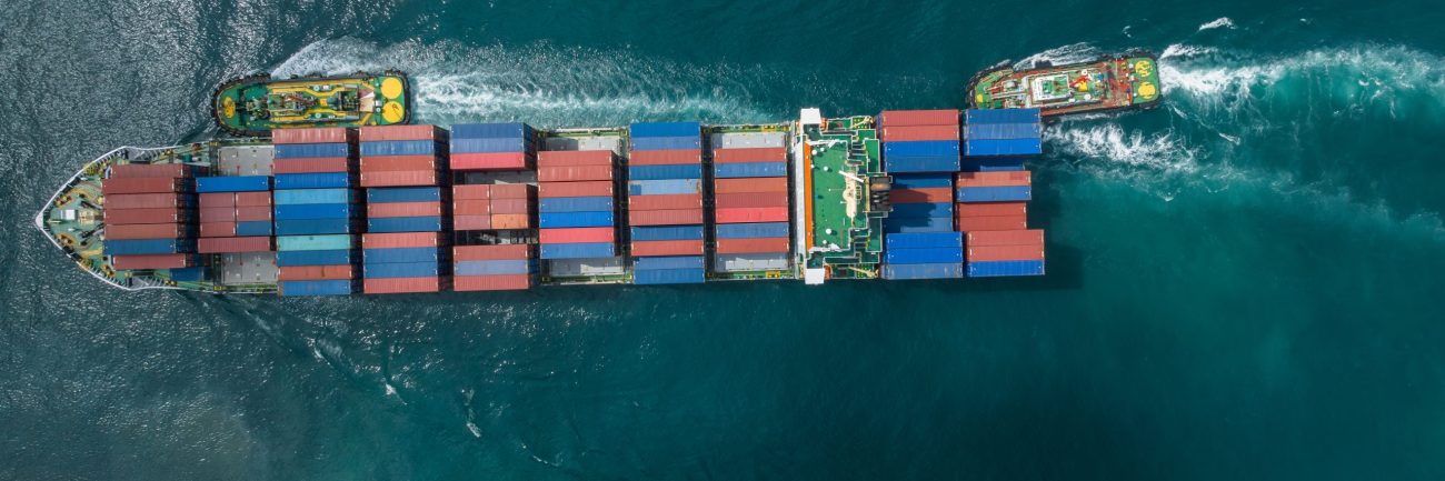Aerial view container ship full load logistic container, Global