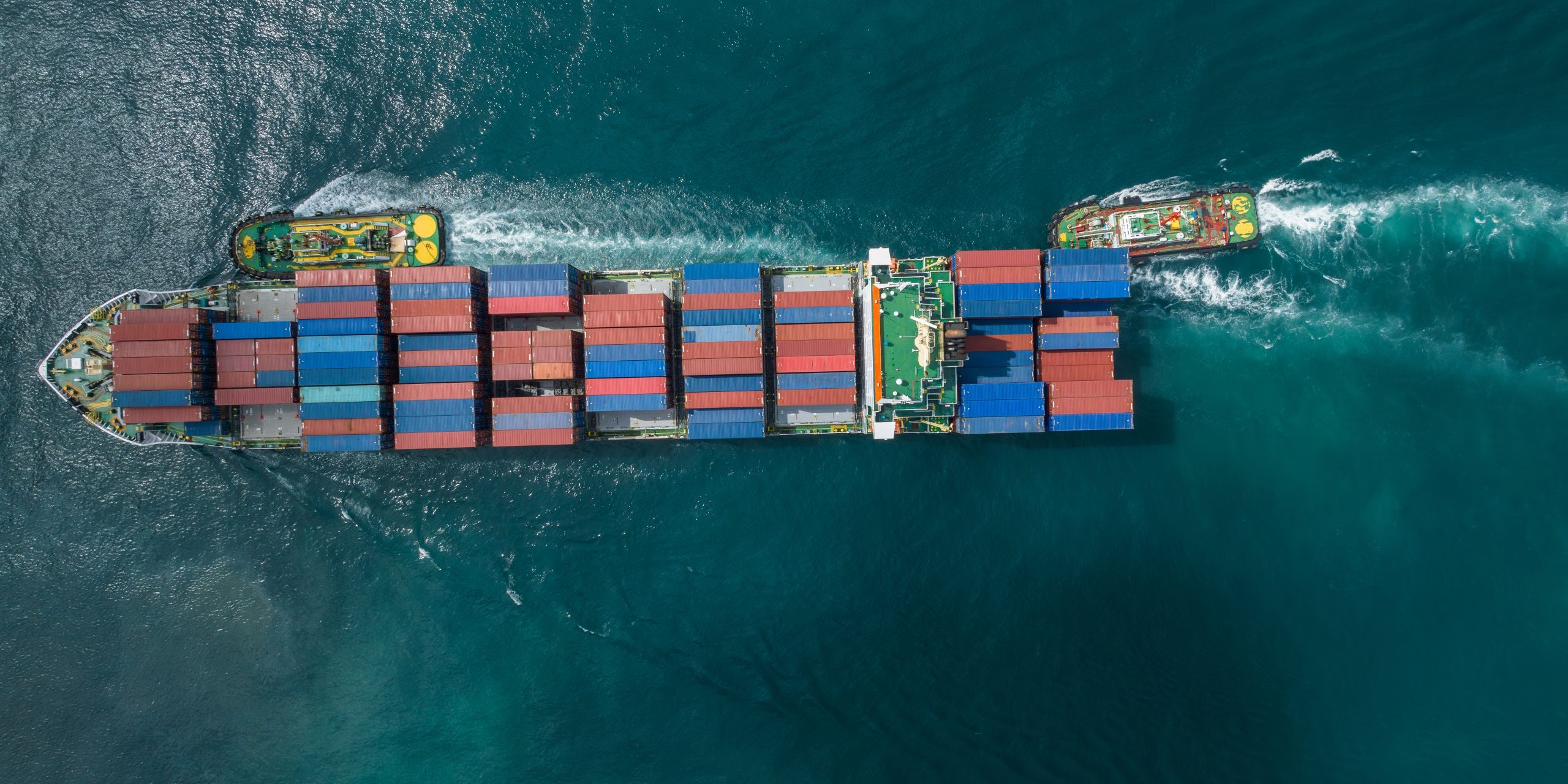 Aerial view container ship full load logistic container, Global