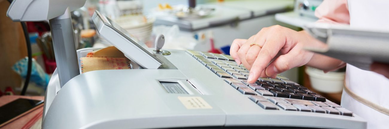 Working at cash desk