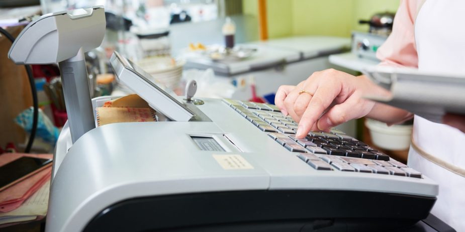 Working at cash desk