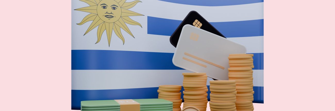 3D render illustration of Uruguay flag and currency called Peso