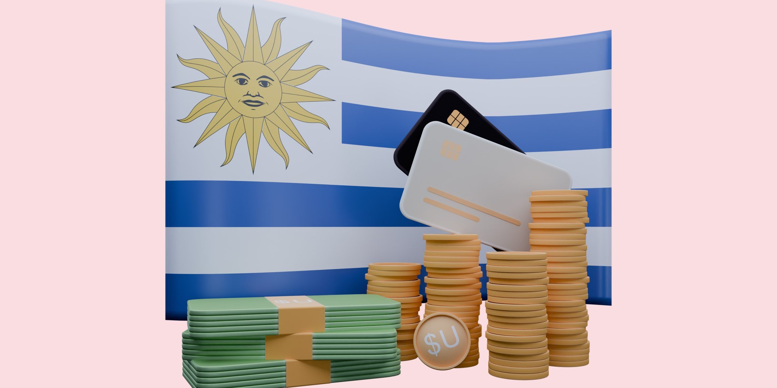 3D render illustration of Uruguay flag and currency called Peso