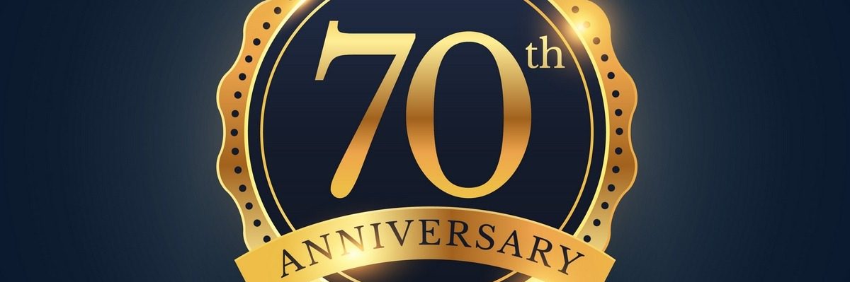 70th anniversary celebration badge label in golden color