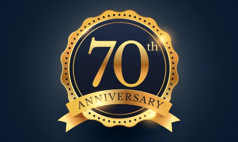 70th anniversary celebration badge label in golden color