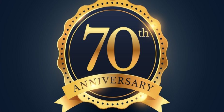 70th anniversary celebration badge label in golden color