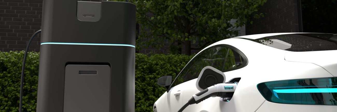 Electric car charging at home, Clean energy filling technology.