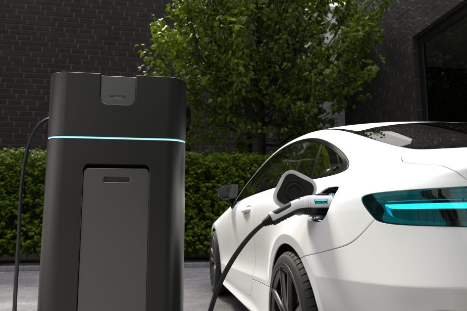 Electric car charging at home, Clean energy filling technology.