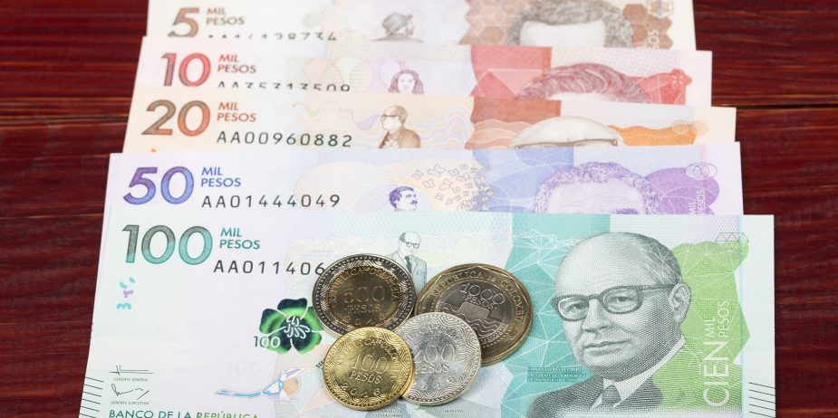 Colombian Pesos coins and banknotes