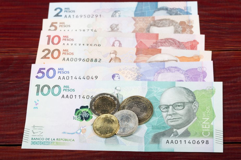 Colombian Pesos coins and banknotes