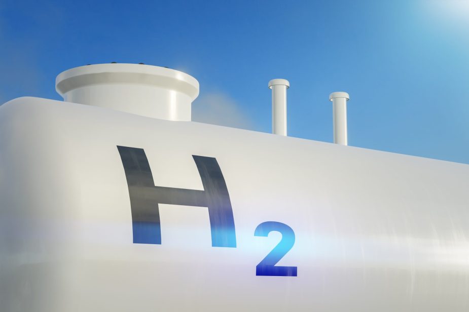 3D rendering of a modern hydrogen tank for renewable energy.