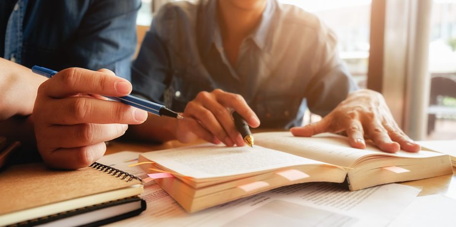 Education concept. Student studying and brainstorming campus con