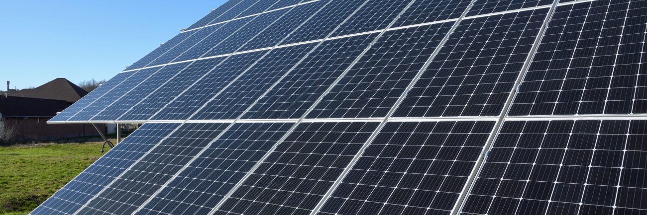 Solar panels against blue sky background.Against The Deep Blue Sky in suny weather