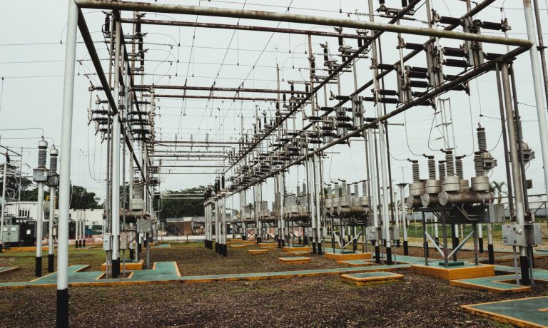 Shot of a part of high voltage electric power station