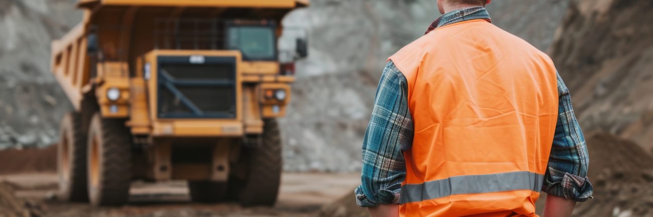 back view of a civil engineer standing in front of construction site