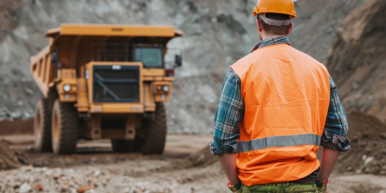 back view of a civil engineer standing in front of construction site