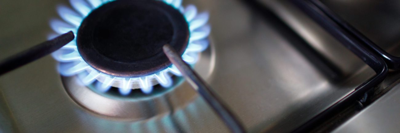 Burning gas flame on a kitchen gas stove