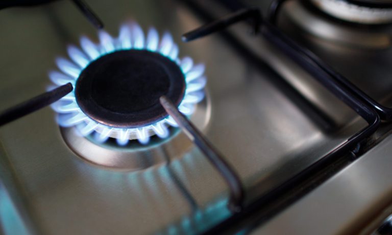 Burning gas flame on a kitchen gas stove