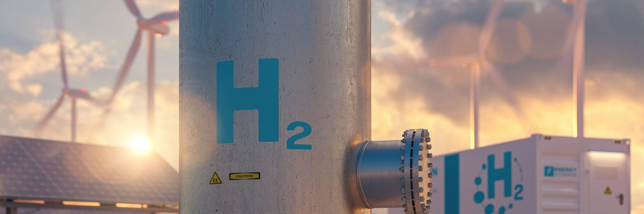 Hydrogen energy storage gas tank with solar panels, wind turbine