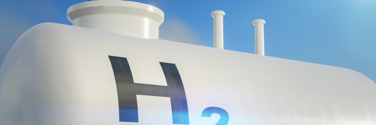 3D rendering of a modern hydrogen tank for renewable energy.