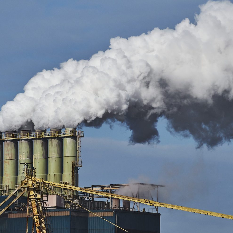 Smoke coming out of factories in an industrial area