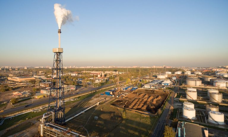 View of large oil refinery