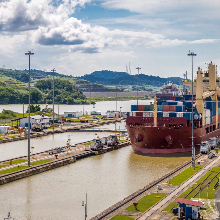 Ship crossing Panama Canal at Miraflores Locks – Panama City, Pa