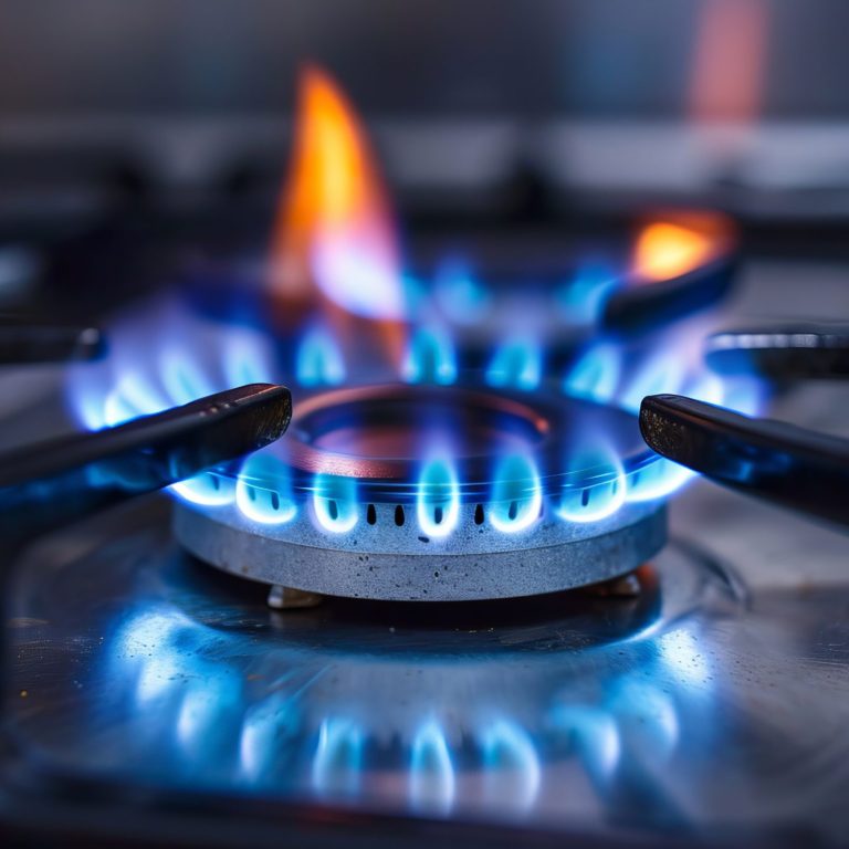 Gas stove, gas burner, cooking stove close up view.