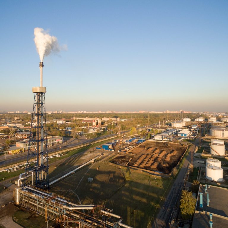 View of large oil refinery